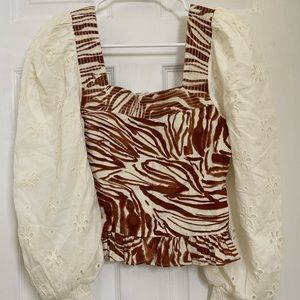 New Anthropologie Love The Label Smocked Puff-Sleeve Blouse